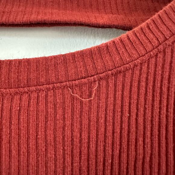 Free People FB Beach On The Rooftop Mini Dress Ribbed Long Sleeve Burgundy‎ Med - Picture 9 of 9